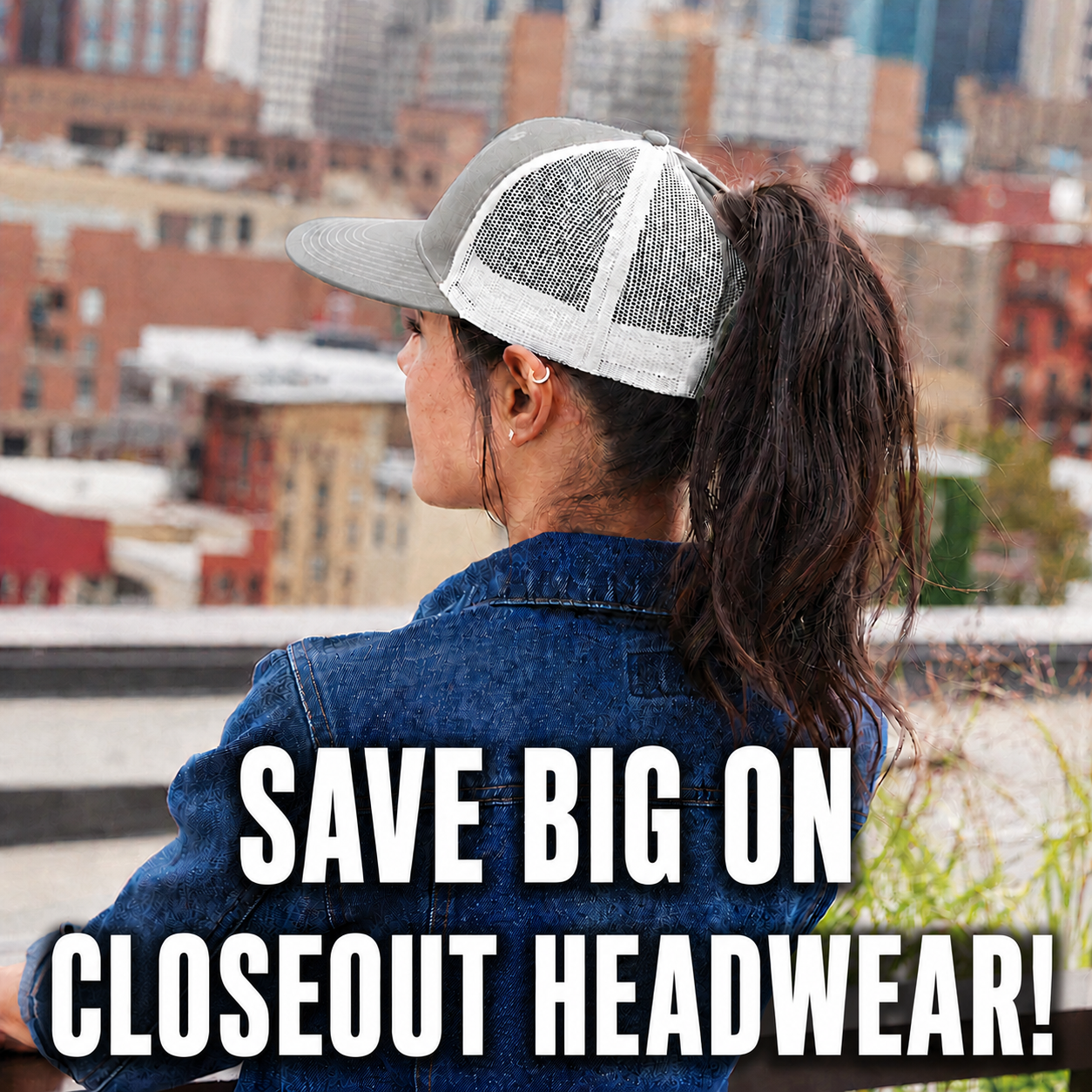 (CLOSEOUT) Women's Snapback Ponytail Trucker Cap