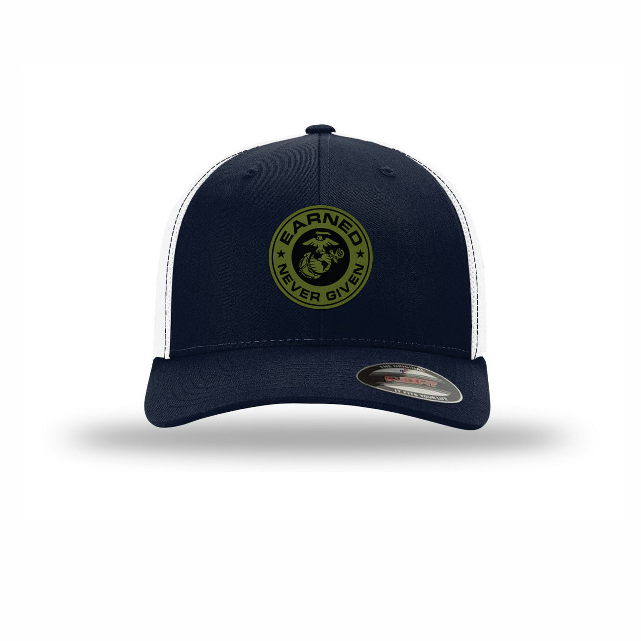 Flexfit Earned Never Given OD Green Patch Structured Trucker