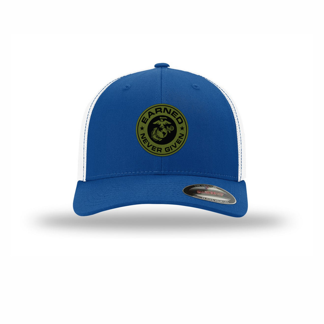 Flexfit Earned Never Given OD Green Patch Structured Trucker