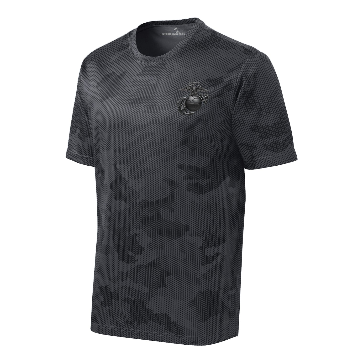 Camohex Matte Black Eagle Globe & Anchor Left Chest Performance T-Shirt