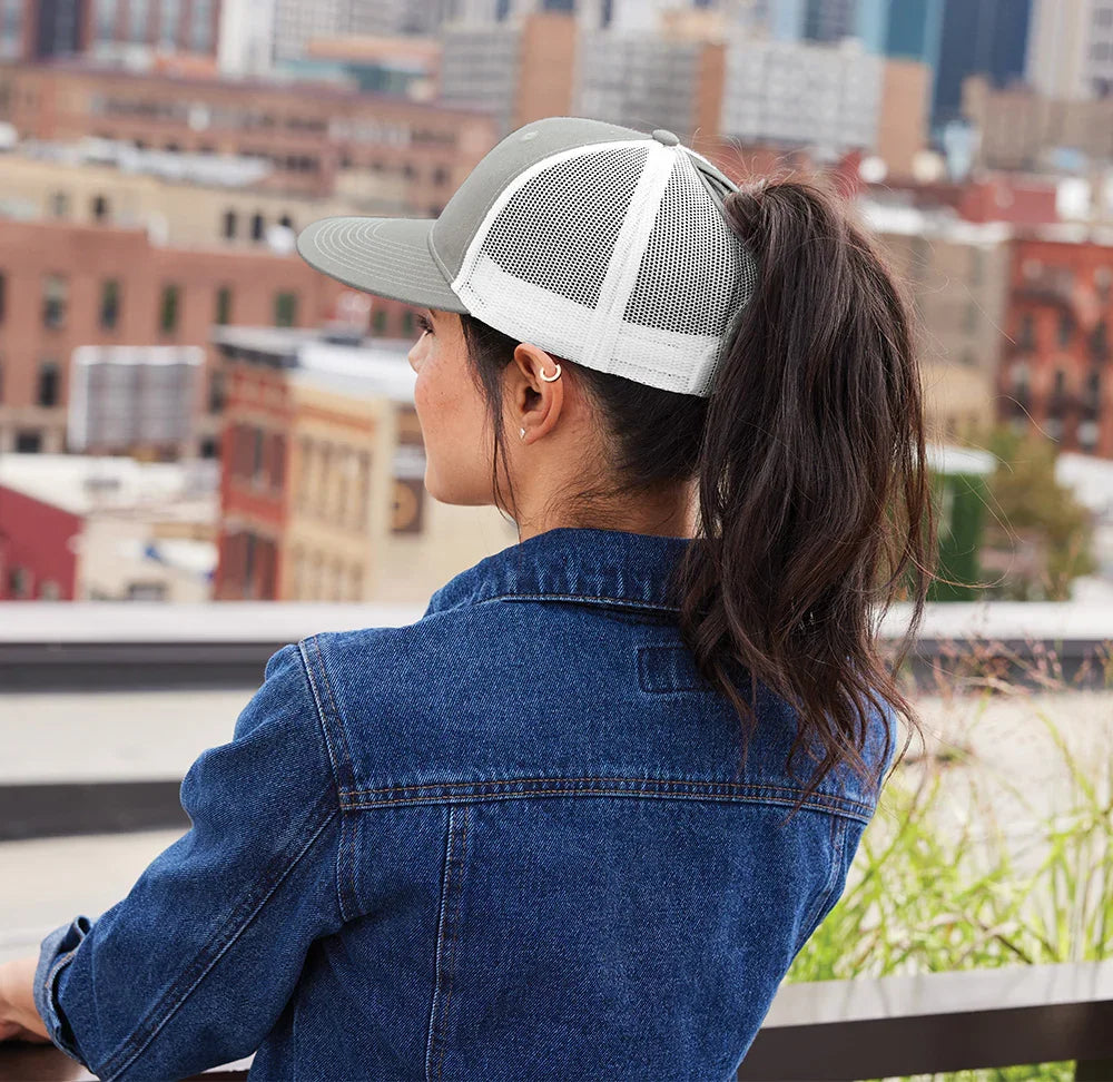 (CLOSEOUT) Women's Snapback Ponytail Trucker Cap