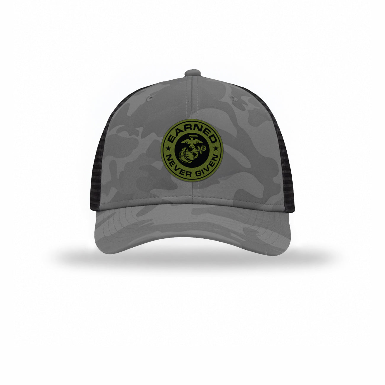 Earned Never Given OD Green Patch Camo Structured Trucker